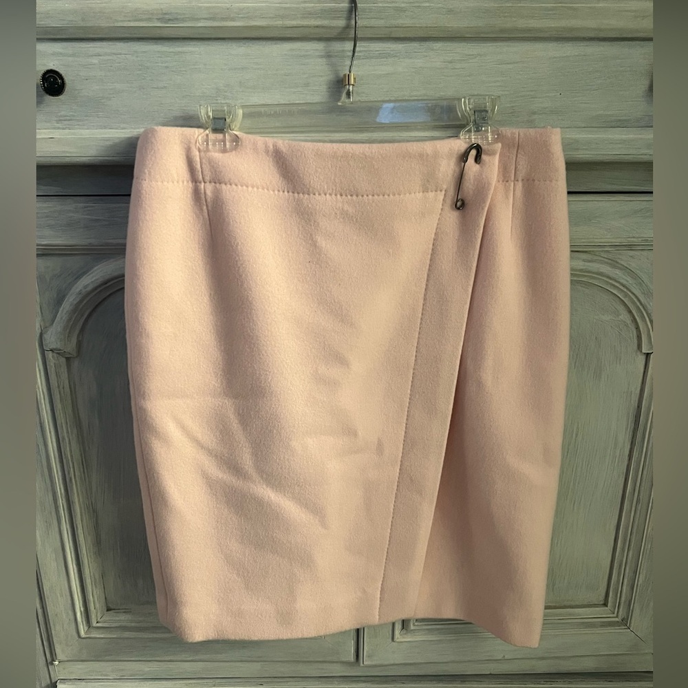 Vintage Carlisle Light Baby Pink Wool Angora Faux Wrap Safety Pin Pencil‎ Skirt